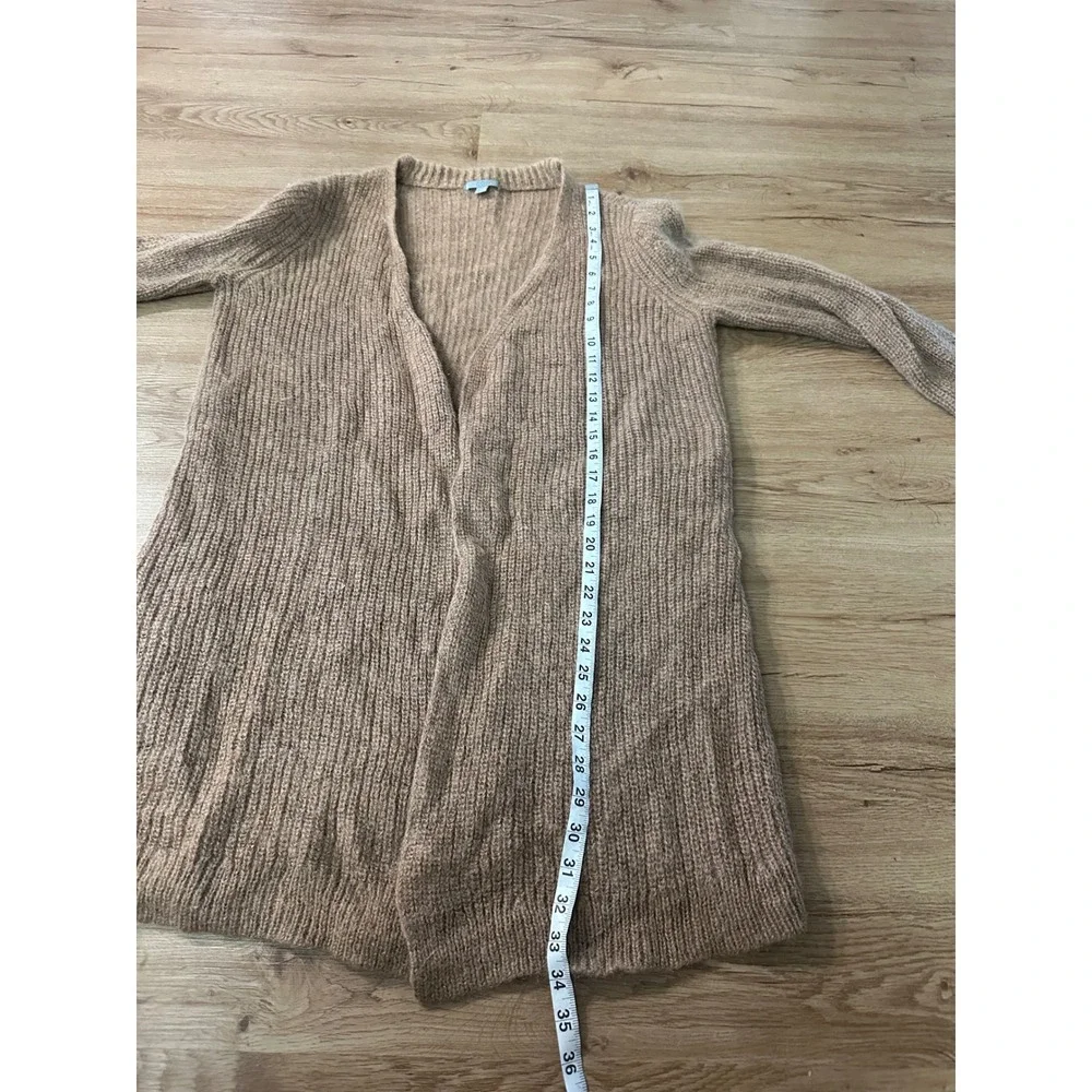 COS Womens M Long Mohair Wool Blend Cardigan Sweater Open Front Camel Brown